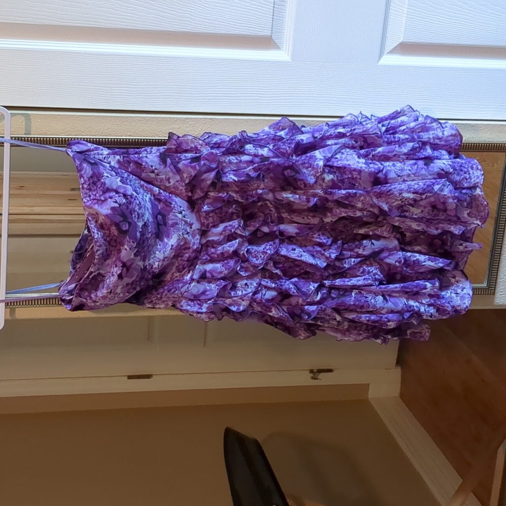 White House Black Market strapless purple ruffle dress size 8